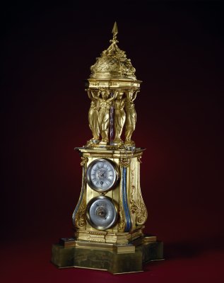 图片[1]-Copper plated stone pedestal water method pavilion style clock-China Archive